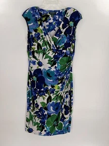 Lauren Ralph Lauren Womens Cannes Blue Floral Sleeveless Faux Wrap Dress Size 14 - Picture 1 of 10