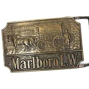 Antique Extra rare Marlboro LW Belt Buckle Cowboy Cattle Drive Vintage Belt 70s - Bild 1 von 5