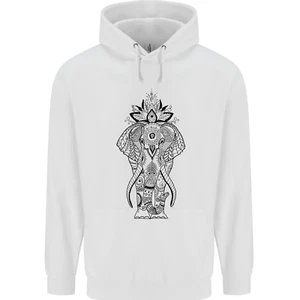 Black Mandala Art Elephant Childrens Kids Hoodie - Picture 1 of 80