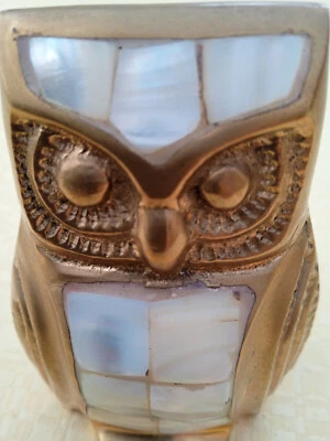 chouette en bronze doré et incrustation  de nacre - Photo 1/4