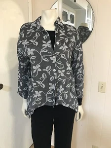 Mosaic Art to Wear Linen Blend Gray & White Floral Print High Low Light Topper S - Picture 1 of 5