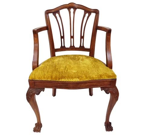 ANTIQUE 20thC AMERICAN Carved CHIPPENDALE Mahogany & Upholstery VANITY Arm CHAIR Cover