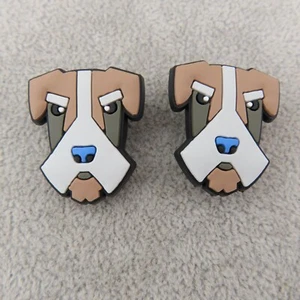 SCHNAUZER DOG Shoe Charms for Shoes Wristbands Set of 2 Puppy Face Gray White - Picture 1 of 4