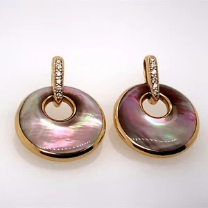 Kabana MOP Diamonds 14K Yellow Gold Round Earrings DG7077397 - Picture 1 of 6