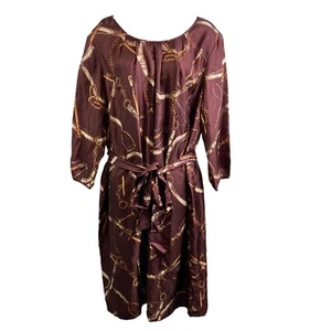 Talbots Women’s Brown 100% Silk Equestrian Chain Print Belted Dress Size 18W - Picture 1 of 13