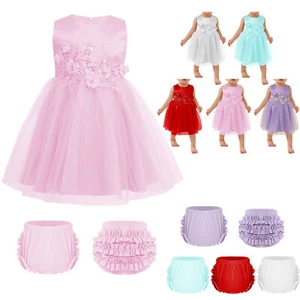 Baby Girls Flowers Faux Pearls Mesh Tutu Princess Dress /Ruffled Shorts Bloomers - Picture 1 of 79