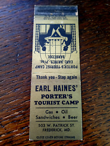 Vintage Matchbook: Earl Haines Porter's Tourist Camp, Frederick, MD
