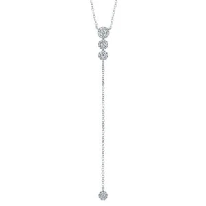 14K White Gold Diamond Lariat Y Necklace Natural Round Cut 0.28CT Pendant - Picture 1 of 7