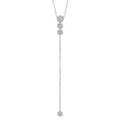 14K White Gold Diamond Lariat Y Drop Necklace Natural Round Cut 0.29CT Pendant - Image 1 of 4
