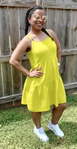 Women's Tiered Tank Dress Yellow - Universal Thread NWT Small Summer 100% Cotton - Picture 1 of 9