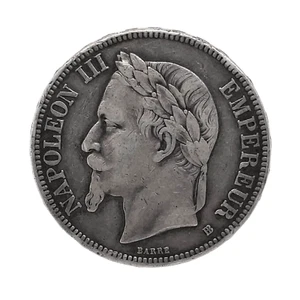 1870 BB France Strasbourg 5 Francs Napoléon III  0.900 Silver XF. KM 799.2 - Picture 1 of 6