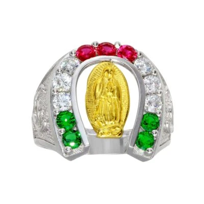 Uomo Argento Sterling Ferro di Cavallo Anello W/Multicolor Zircone Cubico Sassi - Immagine 1 di 3