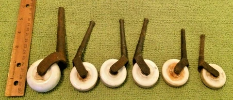 6 Antique Porcelain Casters Lot Cast Iron Primitive Salvage Decor Victorian Cover