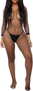 Women'S Sexy Mesh Bodystocking Fishnet Lingerie Long Sleeve Bodysuits One Piece - Picture 1 of 9