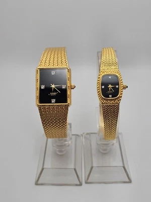 Vintage 80s Xavier Men And Women Analog Watch Duo Goldtone Gemset Dial🔥MINT🔥 - Image 1 of 4