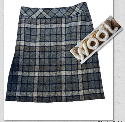 LL Bean - Falda Para Mujer Talla 12 Gris Tostado Mezcla de Lana Forrada Y2K Preppy Cuadros BONITA Foto 1 de 4