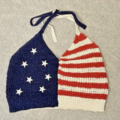 Top Halter Crochet Bandera Americana Americana Para Mujer XS Boho Festival Foto 1 de 4