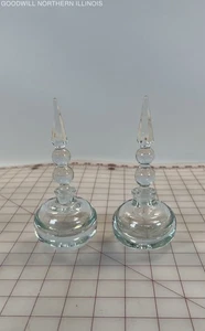 Pair of Clear Blown Glass Perfume Bottles w/ Stoppers - Picture 1 of 3