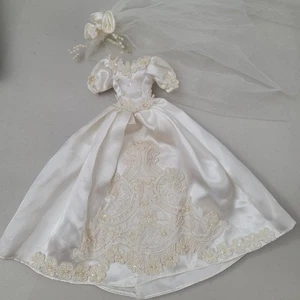 Barbie Doll Size Vtg 1990s Beaded Wedding Dress Veil - Picture 1 of 7