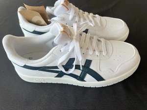 Asics Herren Größe 9 1/2 Throwback Niedrig Turnschuhe Weiß Dunkel Ozean Ortholite - Bild 1 von 9