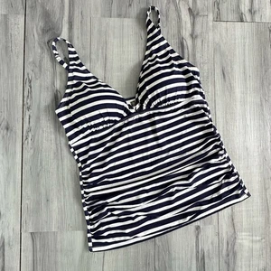 TOMMY BAHAMA Striped Tankini Top Size XL Swim Top V-Neck Ruched Bodice Navy Blue - Picture 1 of 7