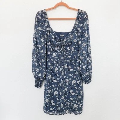 Vestido Hollister Mujer Talla M Azul Floral Calado Manga Larga Cottagecore Boho Foto 1 de 4
