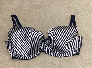 M & S Ceriso Range Navy & Silver Stripe Balcony Underwire Bra 38F With Silk - Picture 1 of 4