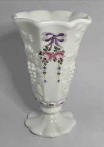 Westmoreland Milk Glass Hand Painted Flower Grape Panel 5 3/4" Footed Vase - Picture 1 of 6