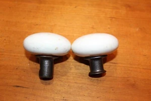 Pair of White Porcelain Antique Doorknobs for use with Rim Locks V-33 - Picture 1 of 5