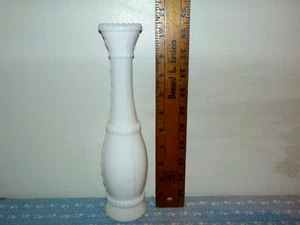 Vintage White Milk Glass Bud Flower Vase Bead & Stitch Design 10 1/2" Tall - Picture 1 of 9