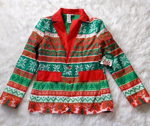 Ugly Sweater Christmas Blazer/Jacket Unisex Red/Green/White - Picture 1 of 23