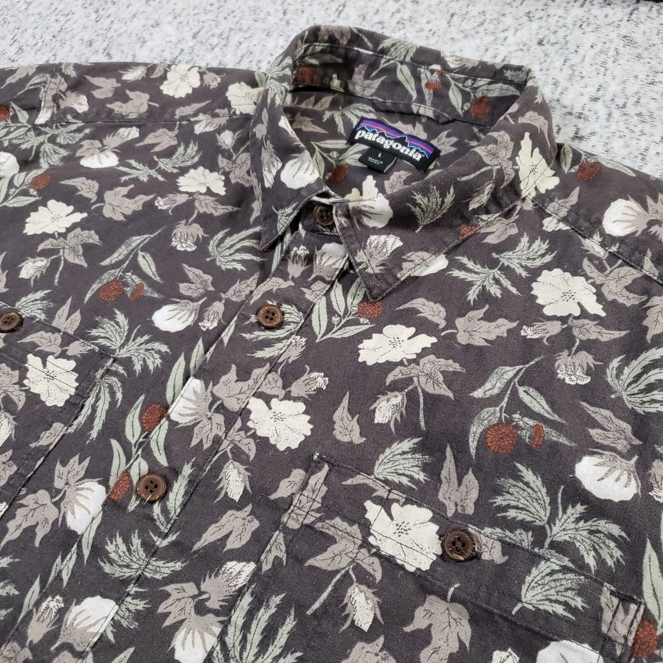 Camisa Patagonia Para Hombre Grande Gris Floral Cáñamo Algodón Hawaiana Manga Corta Foto 1 de 4