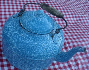 Antique/Vintage Graniteware/Enamelware Blue/White Swirl Tea/Laundry Kettle Rare - Picture 1 of 7