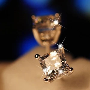 18k white gold gp made with swarovski crystal princess cut square stud earrings - Picture 1 of 6