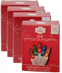 4 Box Holiday Time 100 Mini Multicolor String Light 20 ft White Cord Christmas - Picture 1 of 5