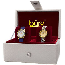Women's Burgi BUR133YG Gold-tone Quartz Swarovski Crystal Leather Watch Set