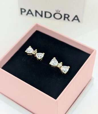 Nuevo 100% Auténtico PANDORA Chapado en Oro 14k Brillante Lazo Pendientes 263507C01 Foto 1 de 4
