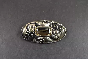 antike formschöne Brosche aus Silber 800 mit Rauchtopas. Art Deco um 1920 - Bild 1 von 6