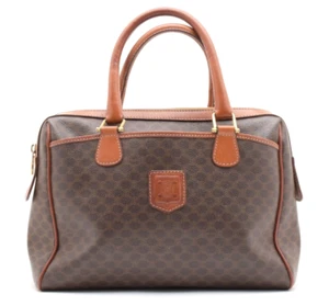 CELINE [Rank AB] Macadam Blason Boston Bag Hand Purse Leather PVC Brown Auth - Picture 1 of 14