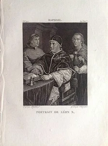 RITRATTO DI PAPA LEONE X Incisione XIX secolo RAFFAELLO Firenze - Picture 1 of 1