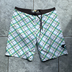 Roxy Board Shorts Checked Pattern White Green W34