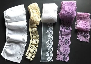 Lace Lot - 199 feet (') of Solid white lace - Ecru and Lavender - Picture 1 of 8