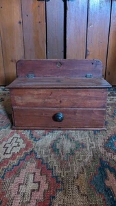 Best Antique Early Country Wood Candle Wall Box w/ Drawer OrigbRed Paint 12.5" - Picture 1 of 12
