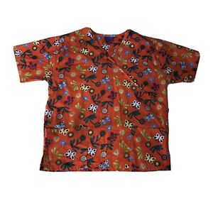 Carol's Women's Orange Floral Butterfly Short Sleeve Scrubs Top Size 1X 16 18