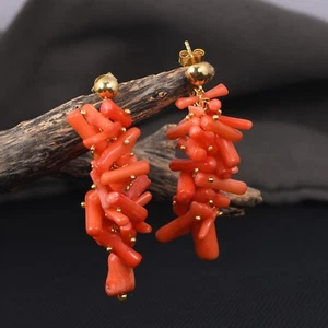 Handmade Coral Cultured Pink Gold Plated Women's Birthday Gift Stylish Earrings - Picture 1 of 7