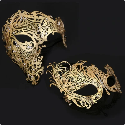 Masquerade Mask Gold 2pack lot for Women or Men | Elegant Venetian Swan Mask - Image 1 of 4