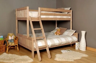 TRIPLE BUNK BED SLEEPER NATURAL PINE WOODEN FRAME 3FT SINGLE 4FT SMALL DOUBLE - Image 1 of 4