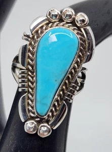 Running Bear New Mexico Navajo Turquoise Sterling Silver Ring Size 6 - Picture 1 of 8
