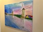 "Dutch Windmills" Acrylic Painting SIGNED