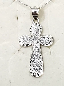 Sterling Silver diamond cut cross necklace 18 inches - Picture 1 of 4